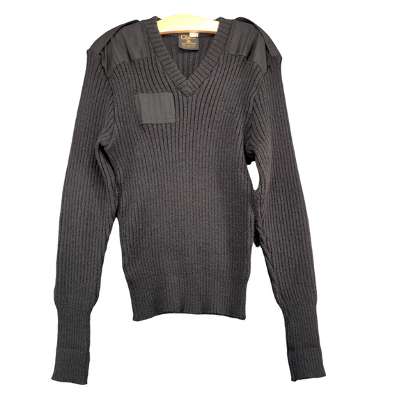 Citadel Mens Ribbed Sweater Black 44 V-Neck Patch Wool Vintage Great Britain - Picture 1 of 12